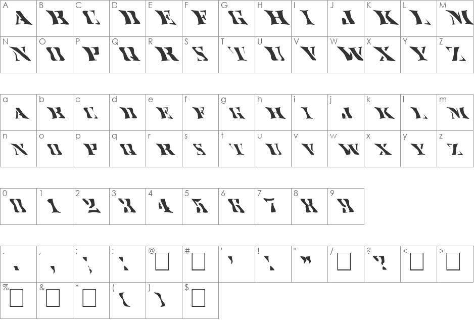 FZ WARPED 17 LEFTY font character map preview