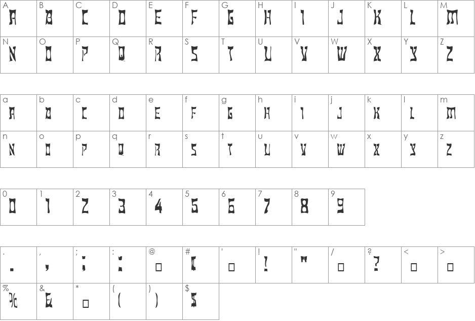 FZ WARPED 18 font character map preview