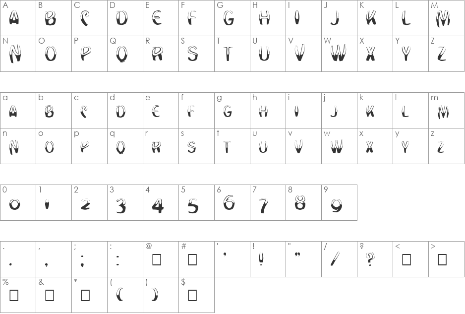FZ WARPED 20 font character map preview