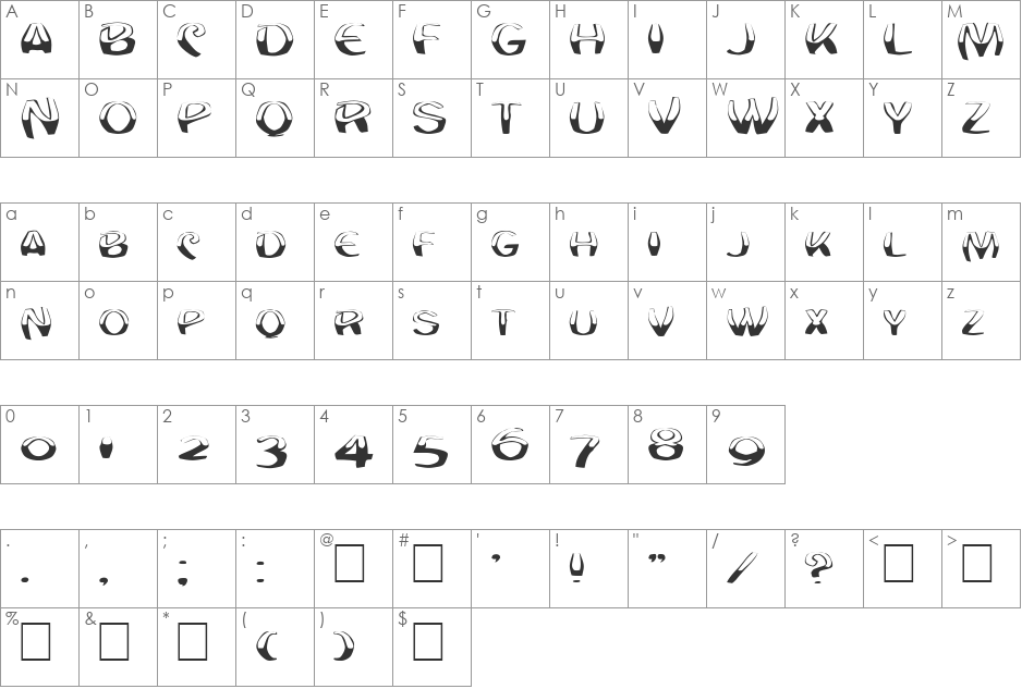 FZ WARPED 20 EX font character map preview