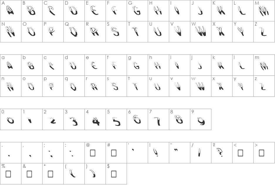 FZ WARPED 20 LEFTY font character map preview