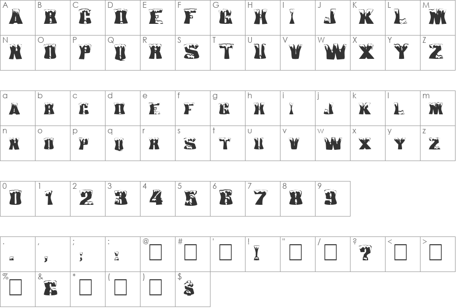 FZ WARPED 22 EX font character map preview