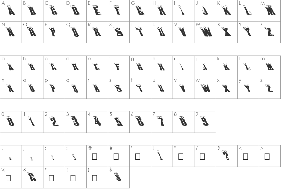 FZ WARPED 22 LEFTY font character map preview