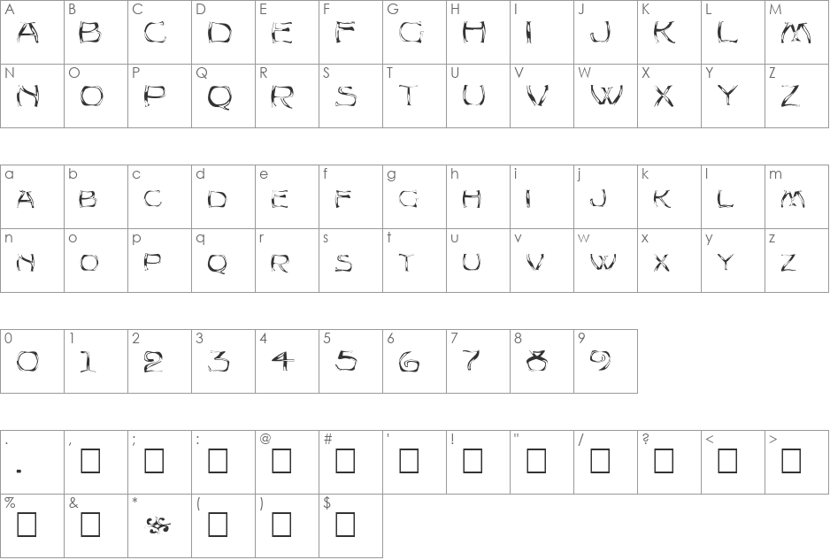FZ WARPED 23 font character map preview