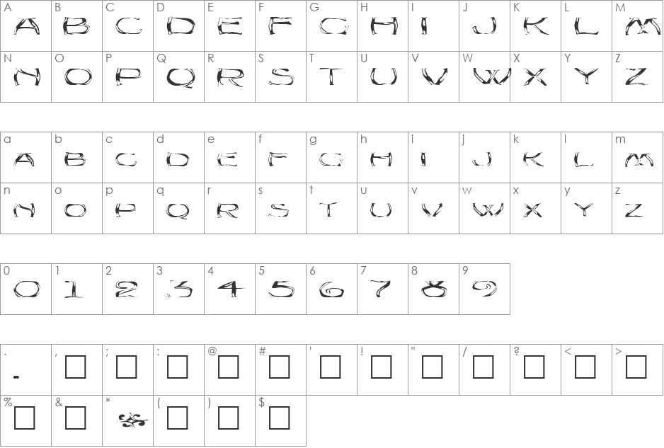 FZ WARPED 23 EX font character map preview