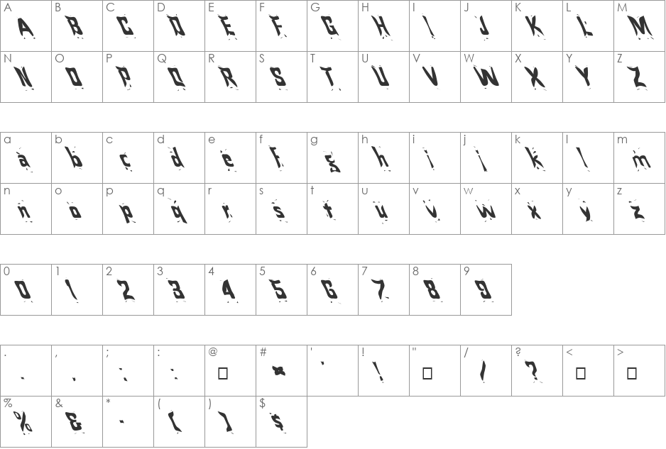 FZ WARPED 24 LEFTY font character map preview