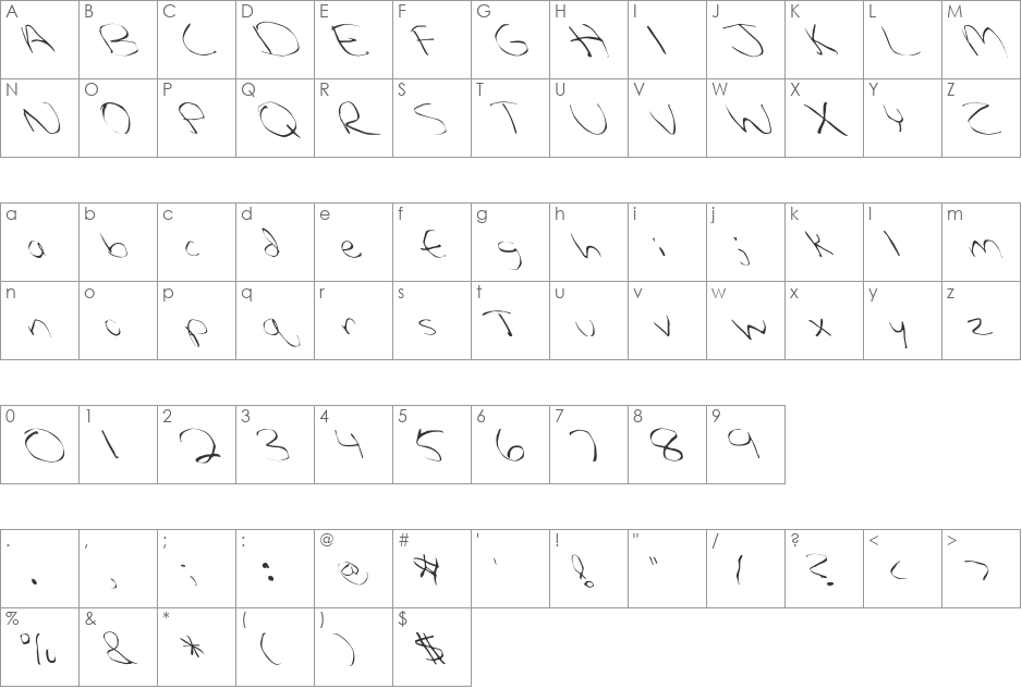 FZ WARPED 27 LEFTY font character map preview