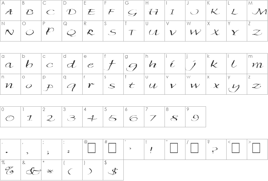 FZ WARPED 35 EX font character map preview
