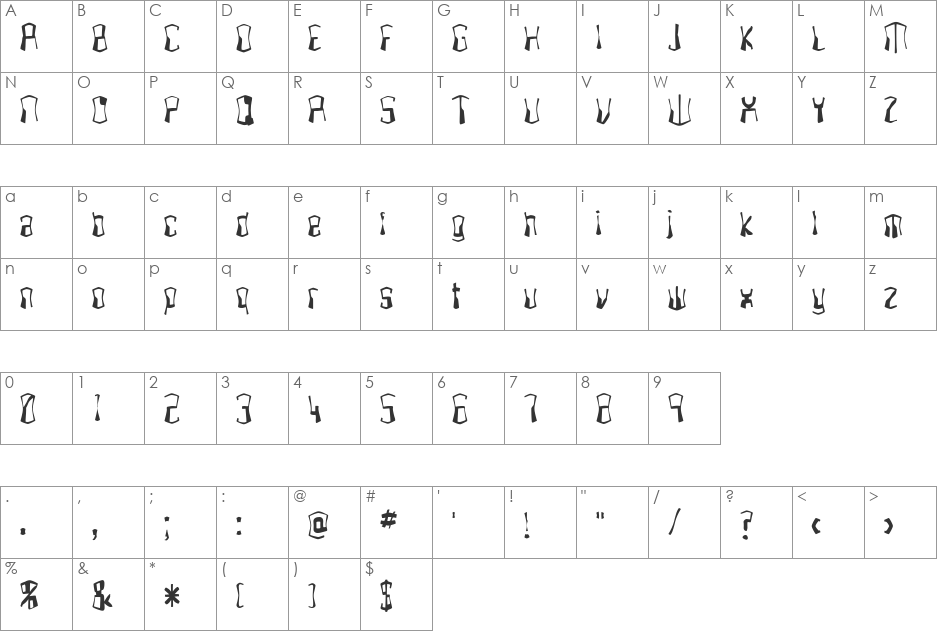 FZ WARPED 4 font character map preview