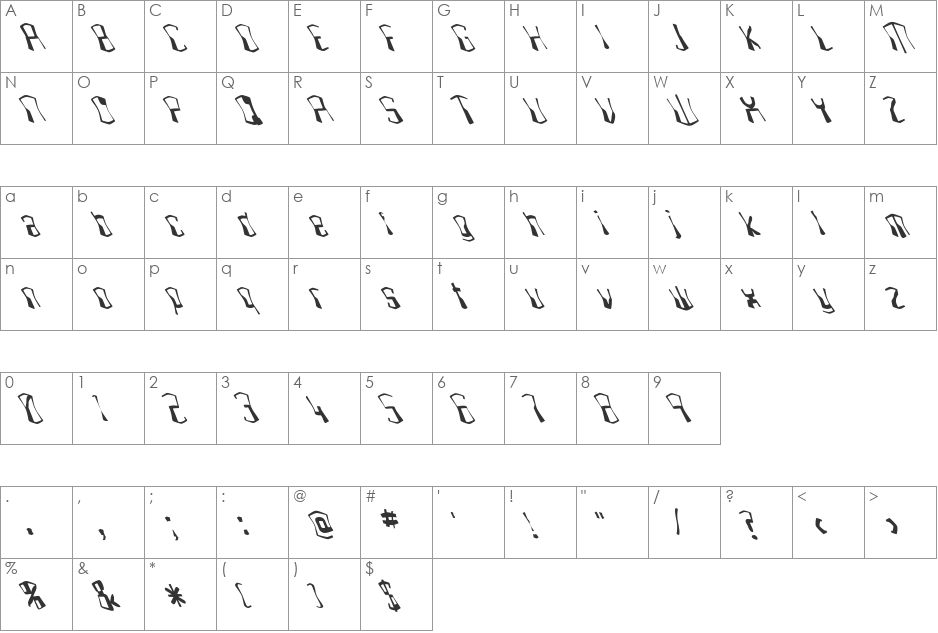 FZ WARPED 4 LEFTY font character map preview
