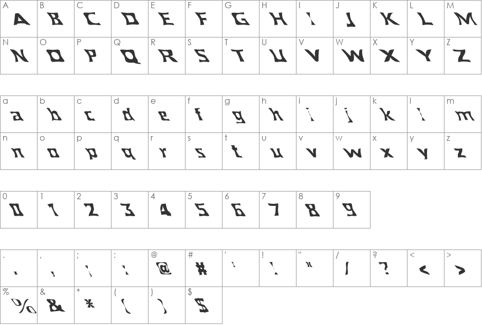 FZ WARPED 40 LEFTY font character map preview