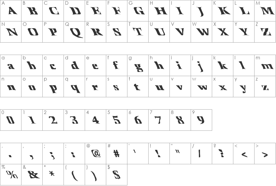 FZ WARPED 41 LEFTY font character map preview