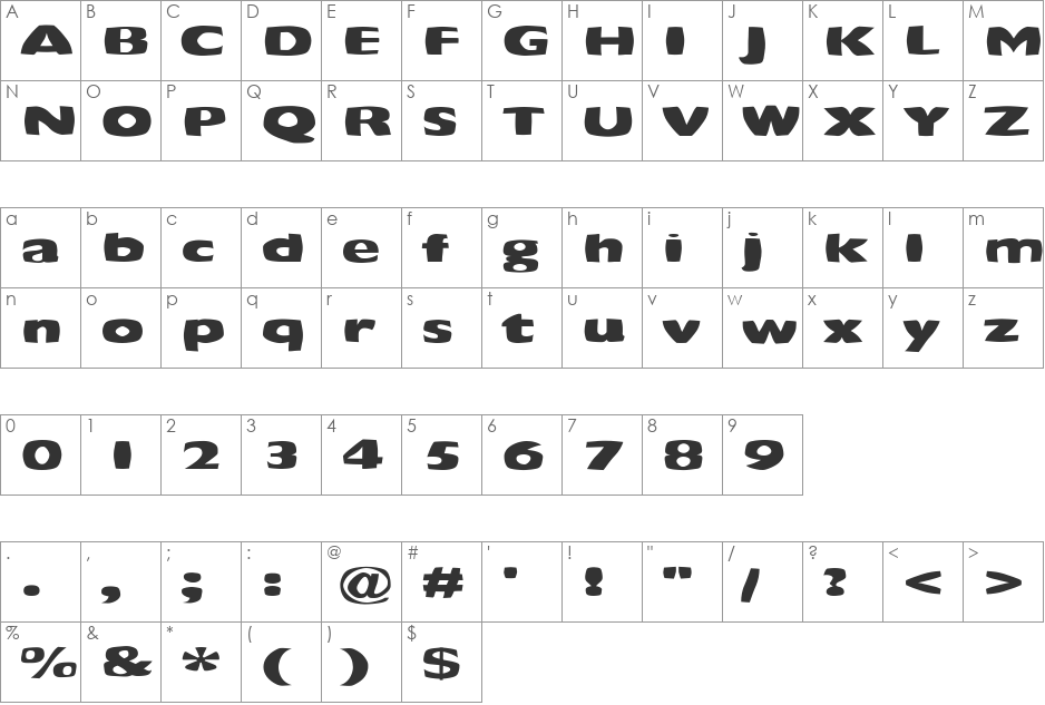 FZ WARPED 42 EX font character map preview