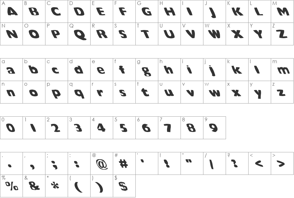FZ WARPED 42 LEFTY font character map preview