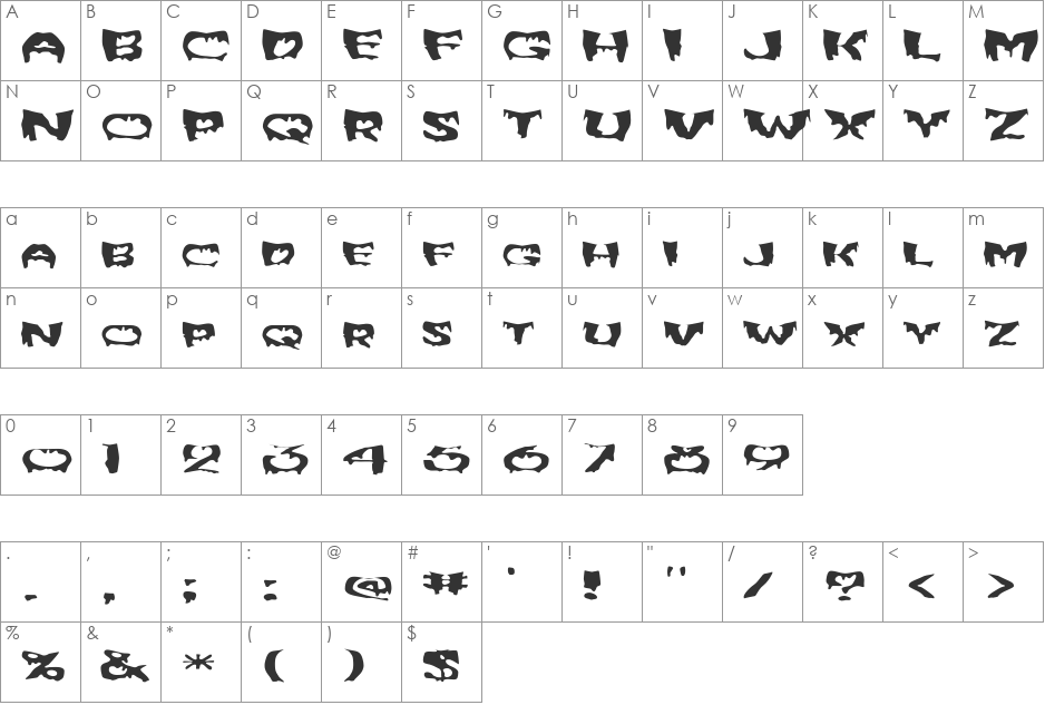 FZ WARPED 6 EX font character map preview