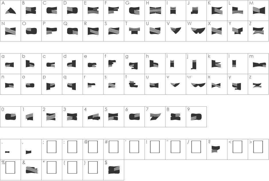 FZ WARPED 7 EX font character map preview