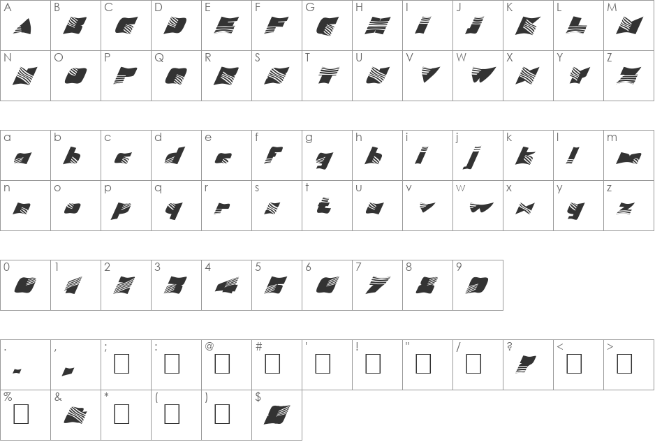 FZ WARPED 7 ITALIC font character map preview