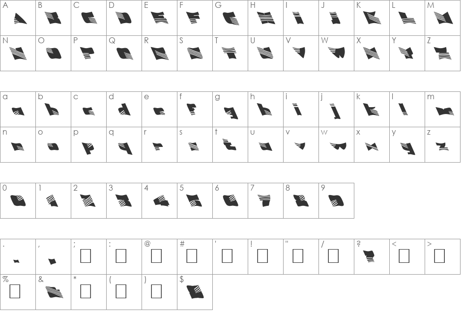 FZ WARPED 7 LEFTY font character map preview