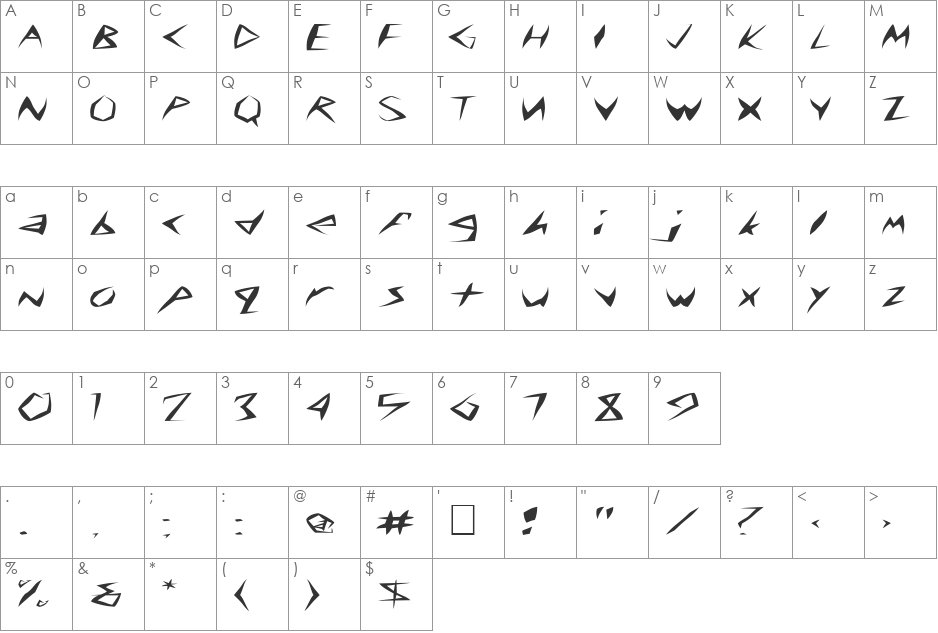 FZ WARPED 8 EX font character map preview