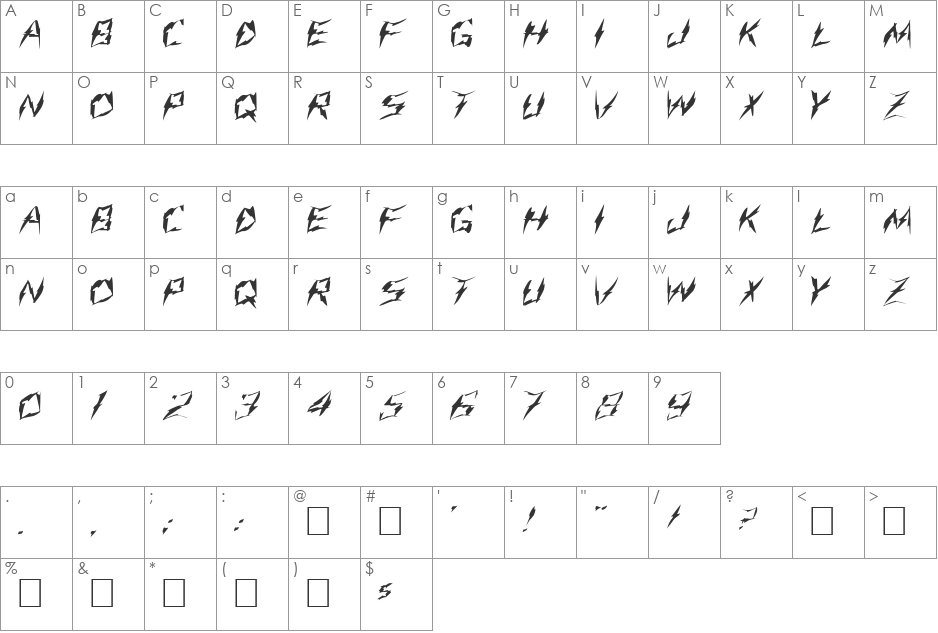 FZ WARPED 9 font character map preview