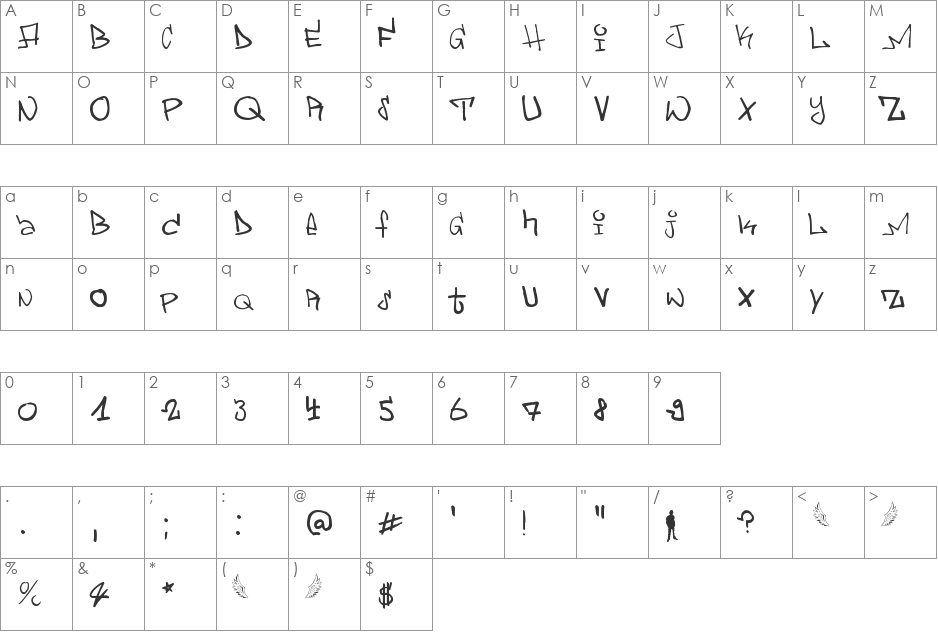 Graffiti font character map preview