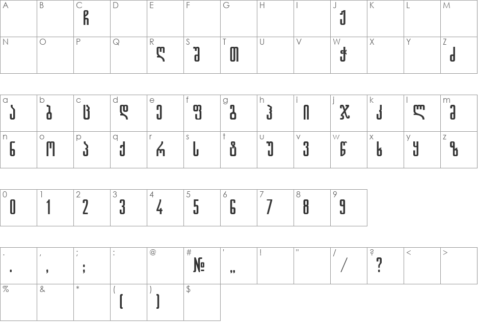 G&G_Gremy-ITV font character map preview