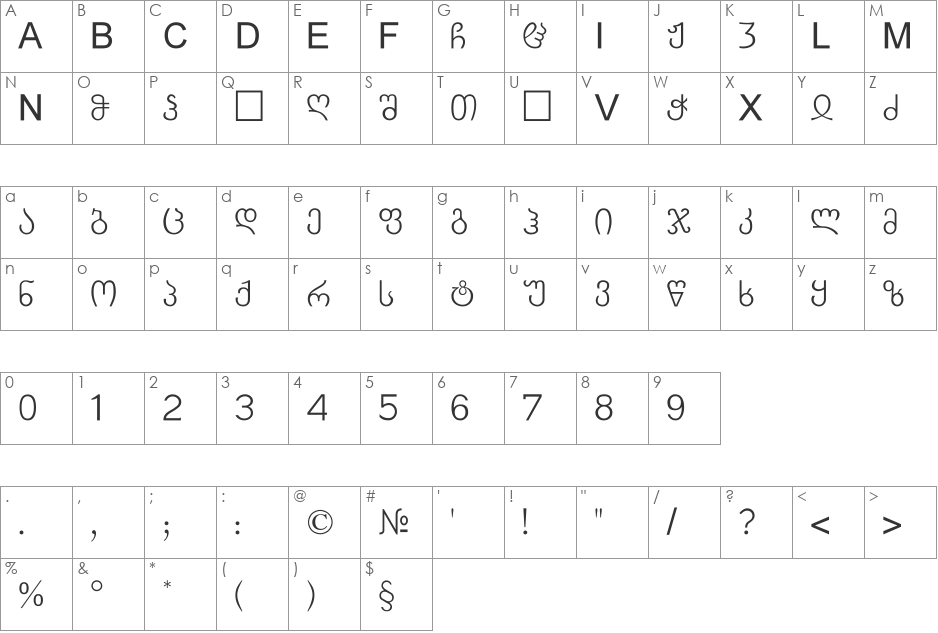 G&G_IllliaM font character map preview