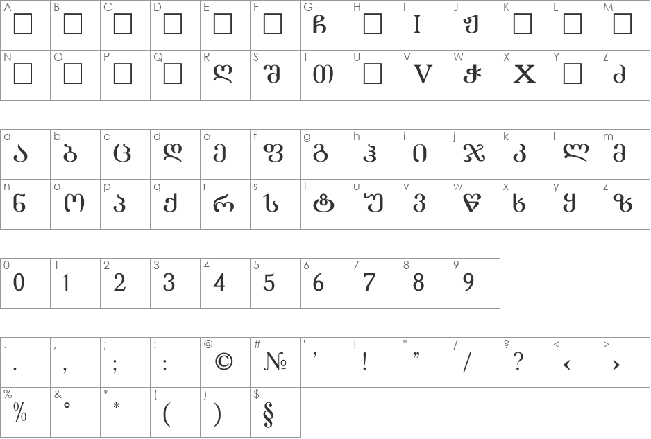 G&G_LiterM font character map preview