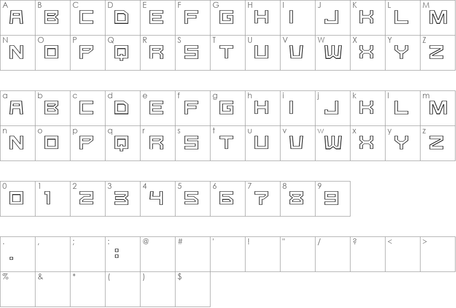 G-Type font character map preview