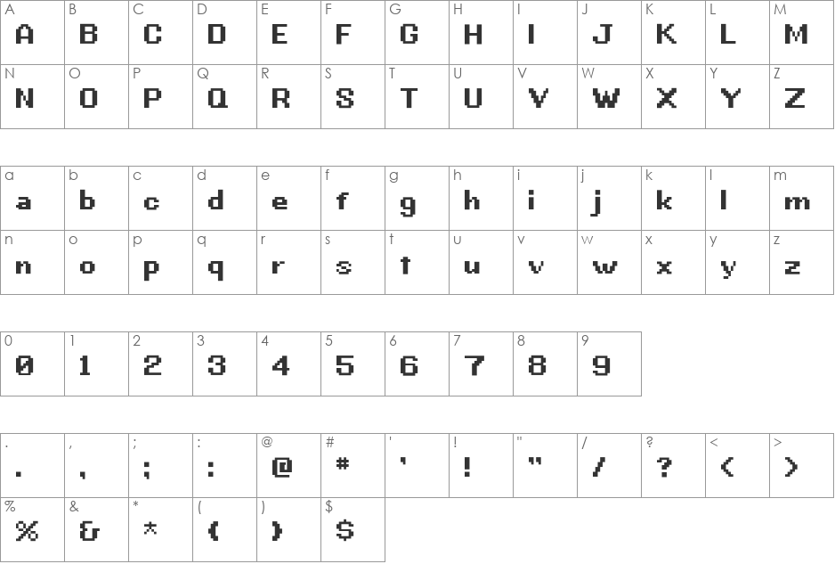 G.B.BOOT font character map preview