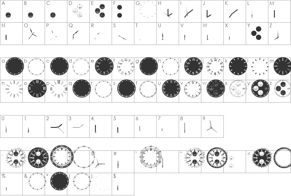 GA Clock Dial Round font character map preview