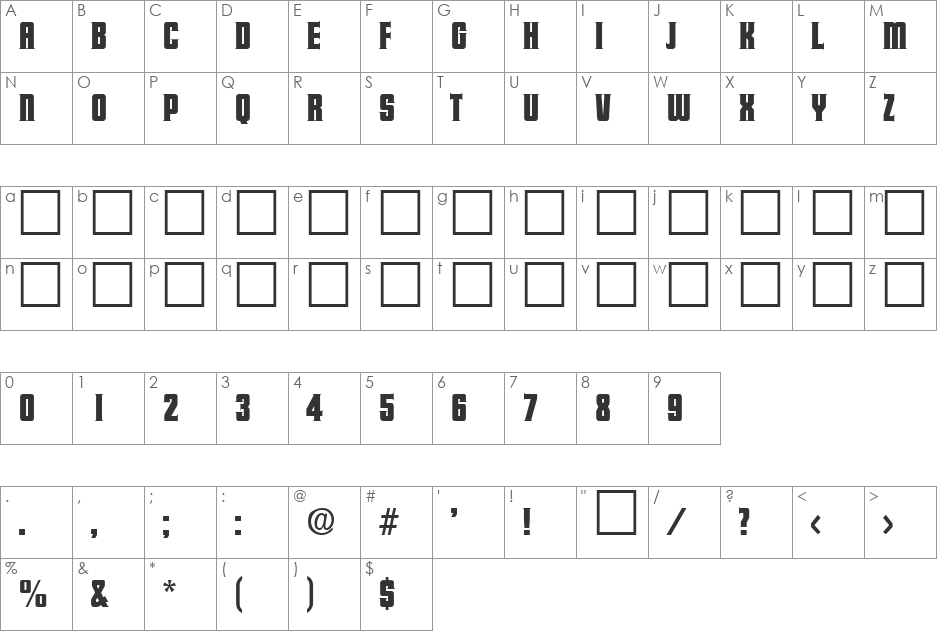 GaberBold font character map preview