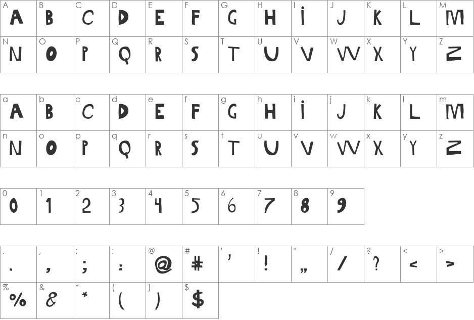Gabi Sans Irregular font character map preview