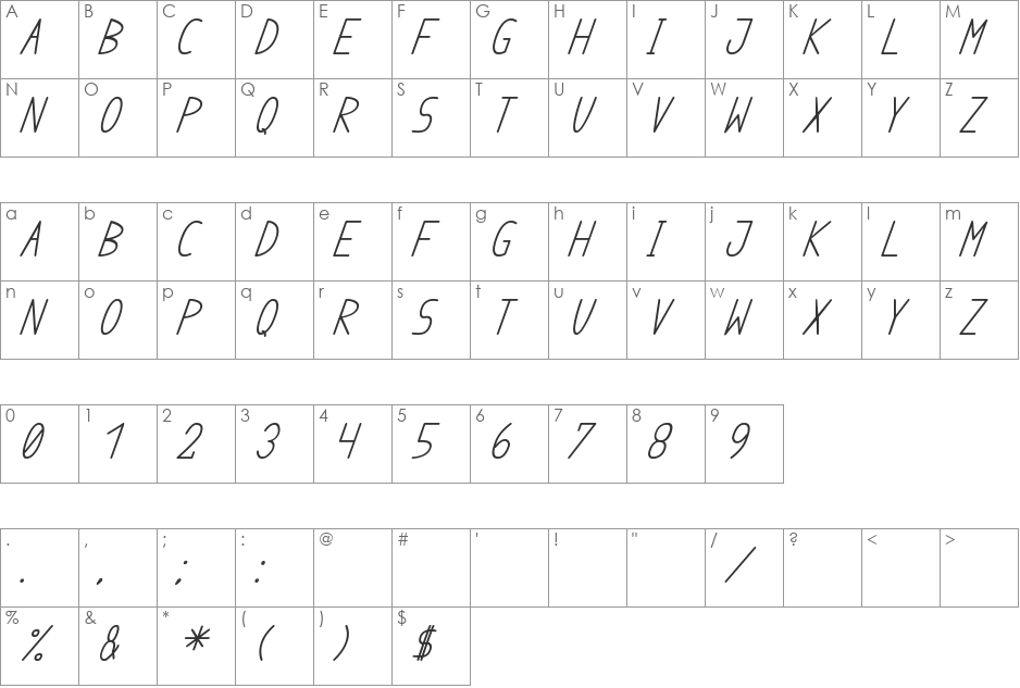 anome ibul bold cursive font character map preview