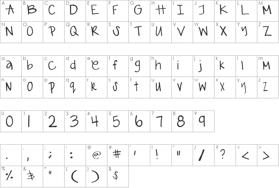 gabiies handwritting font character map preview