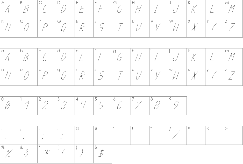 anome ibul cursive font character map preview
