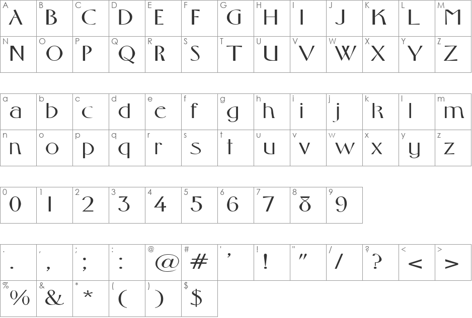 GabrielExtended font character map preview