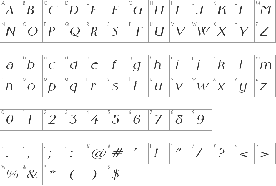 GabrielExtended font character map preview