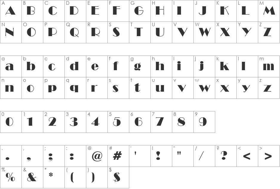 GABroadway-Normal font character map preview