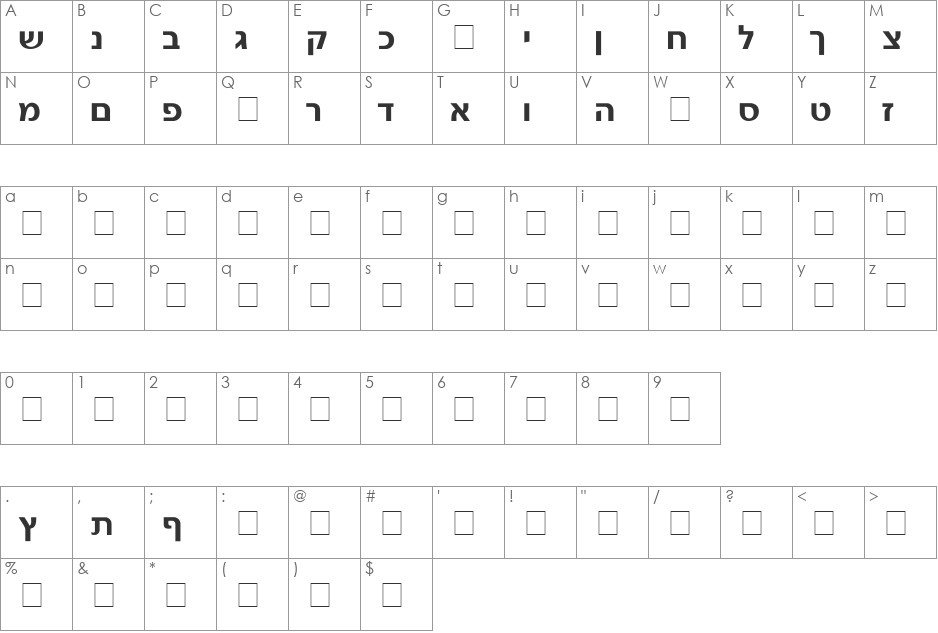 Gad font character map preview