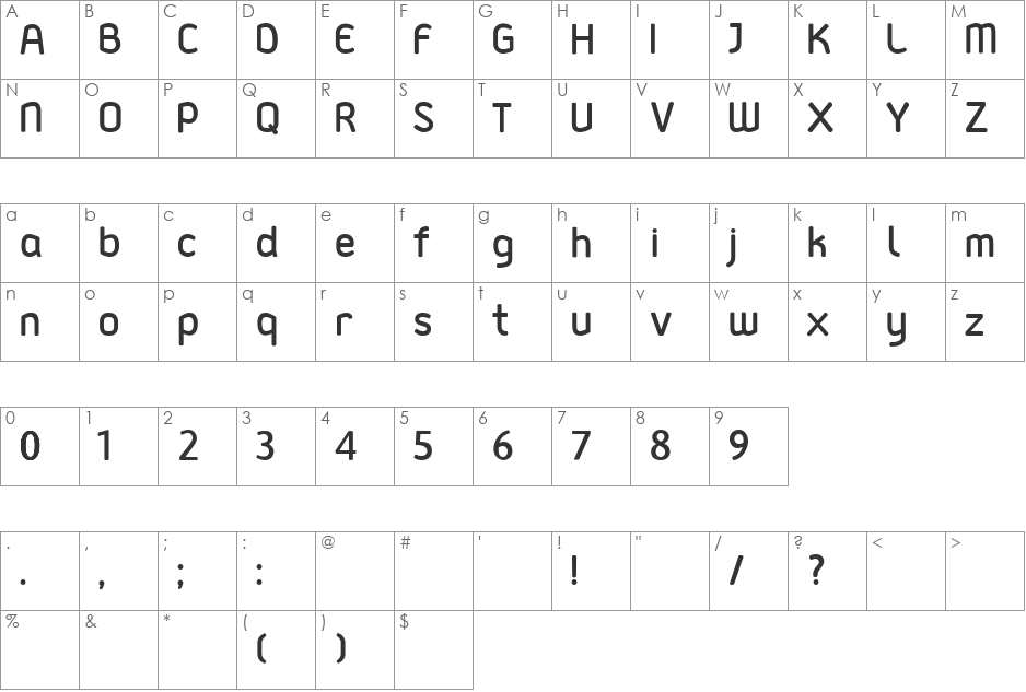 Gadaj font character map preview