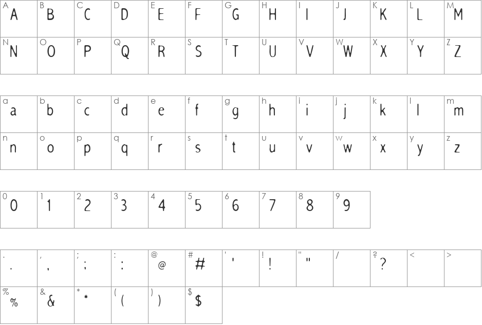 Gadget Stony font character map preview