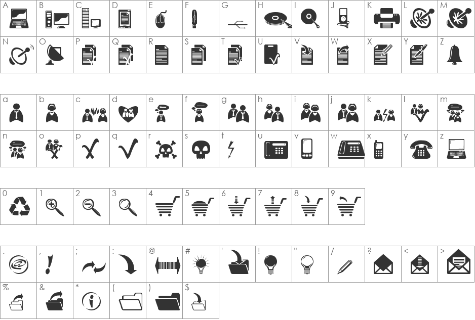 GADing3 font character map preview