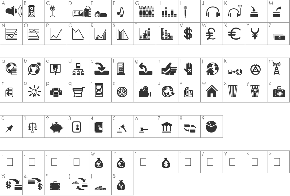 GADing4 font character map preview