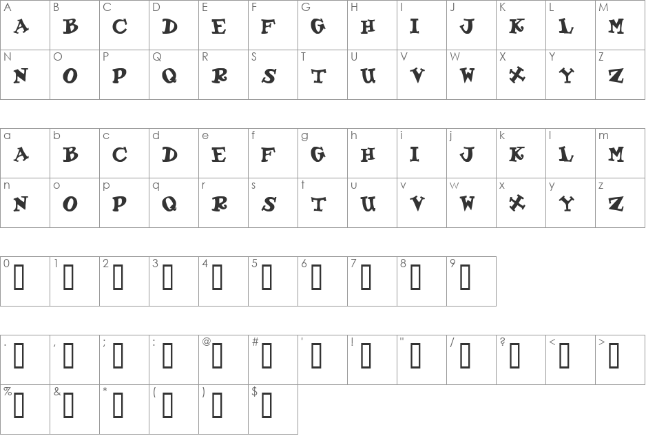 Gadzoox Bold: font character map preview