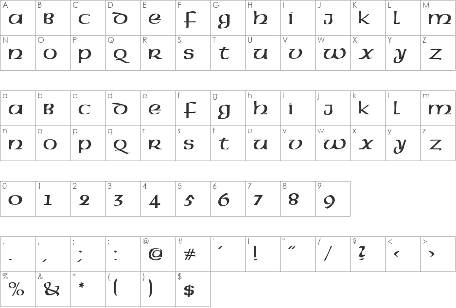 Gael font character map preview