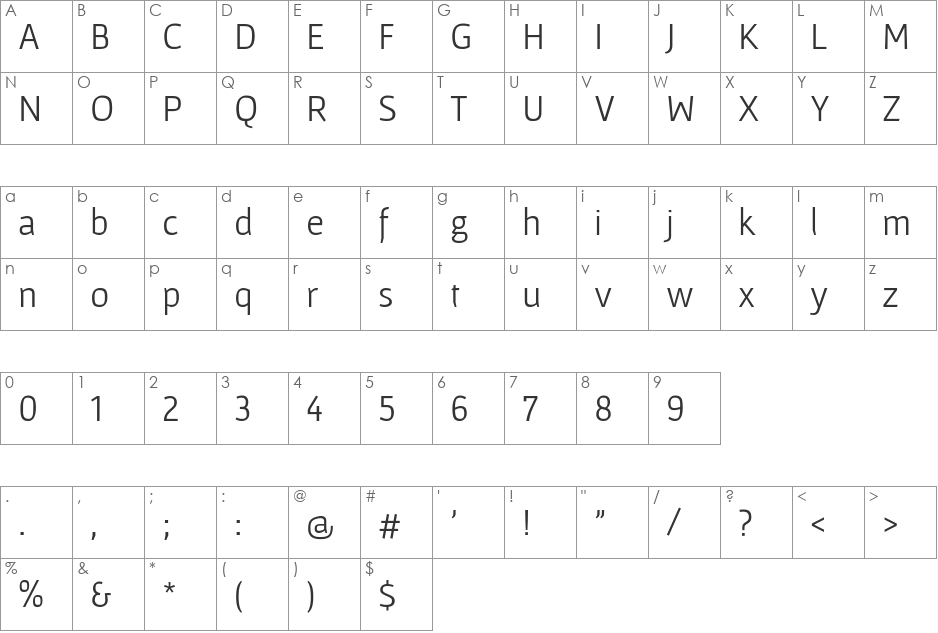 Gafata font character map preview