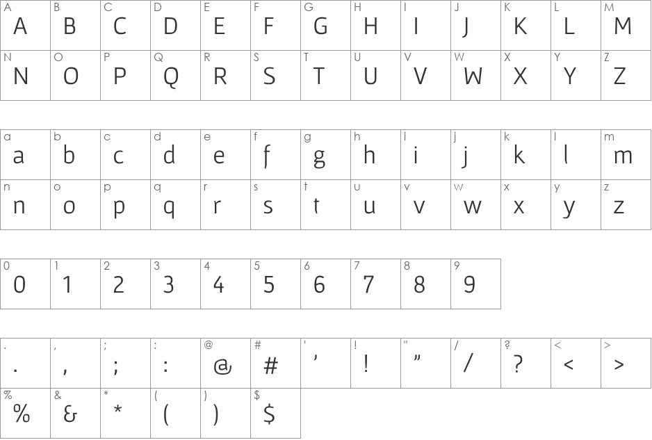 Gafata font character map preview