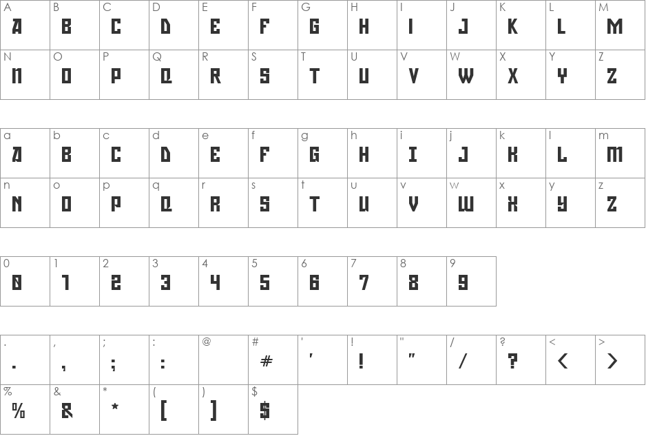 Gagarin font character map preview