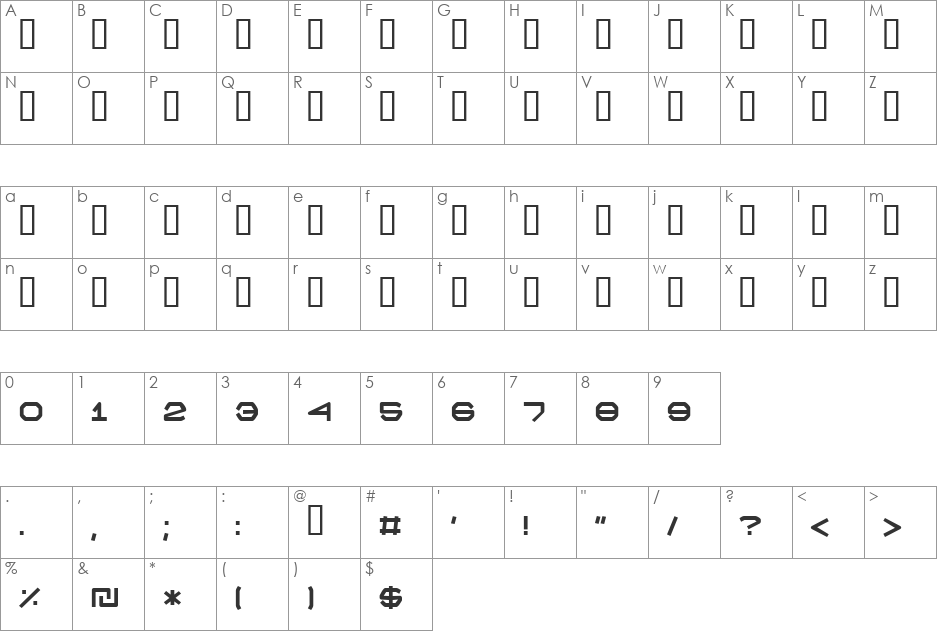 Gagua font character map preview